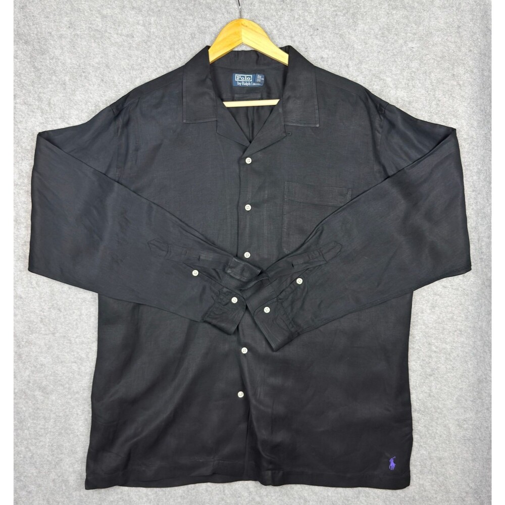 RARE Polo Ralph Lauren Linen Silk Loop Collar Shirt Size XL Camp Open Collar